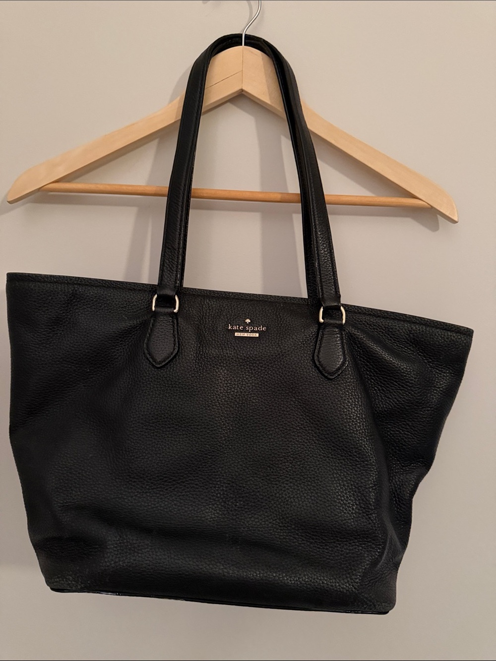 kate spade Black Pebbled Leather Tote with Gold Logo